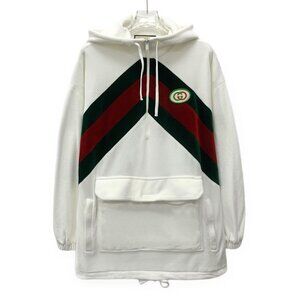 EM0009 Gucci white striped logo embroidered cotton hooded half-zip long-sleeved